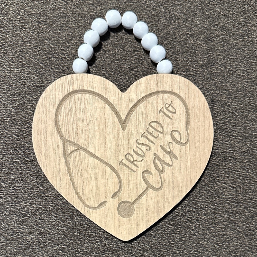 Hobby Lobby Heart-Shaped Wooden Plaque with White Beaded Handle